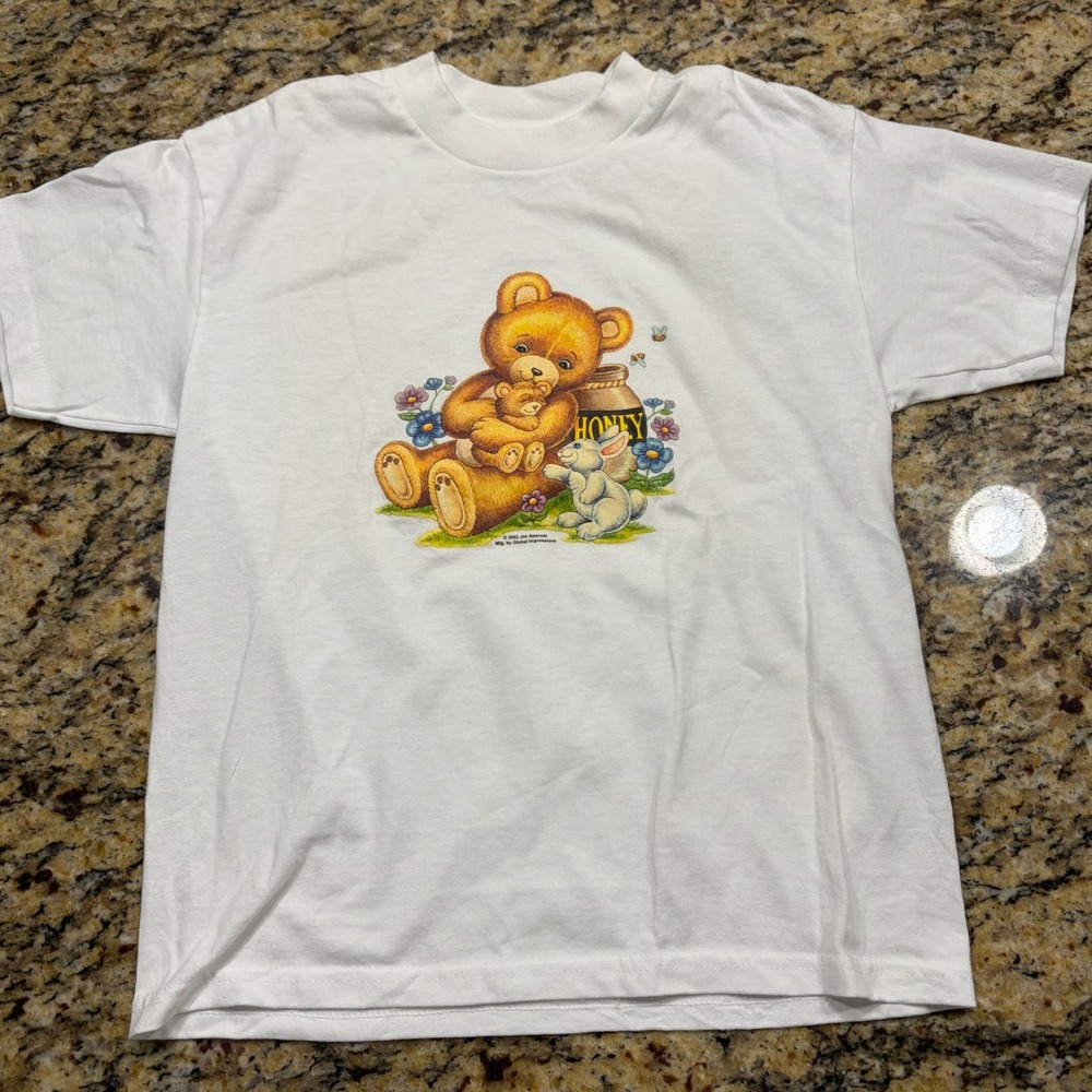 Vintage 2002 Jim Spencer Teddy Bear Honey Bunny T-Shirt Medium White v